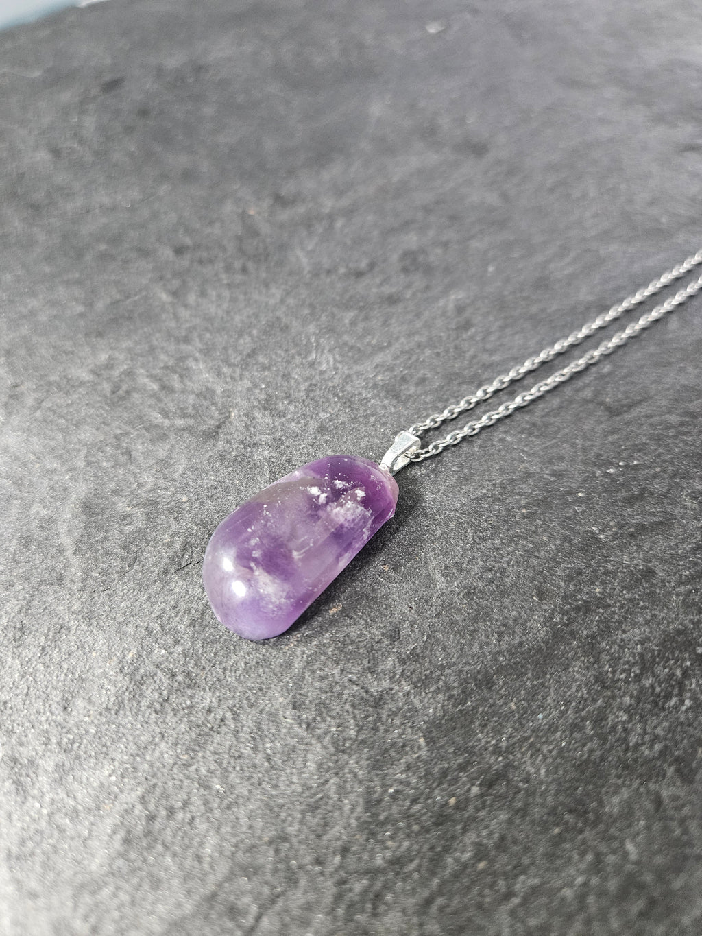 Natural Chevron Amethyst Pendant Necklace in Stainless Steel