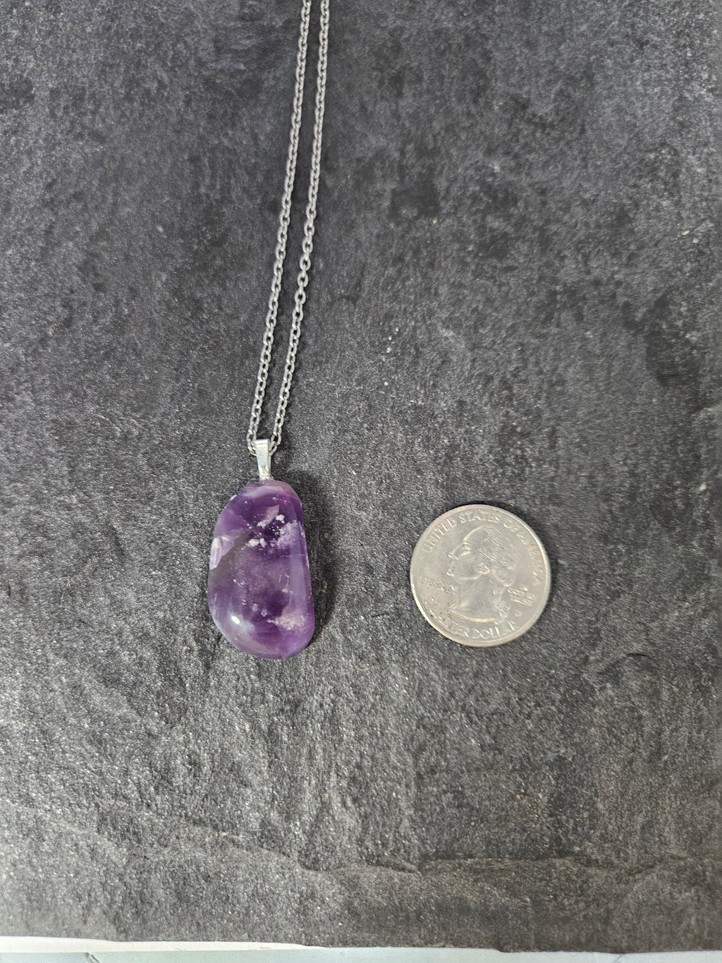 Natural Chevron Amethyst Pendant Necklace in Stainless Steel
