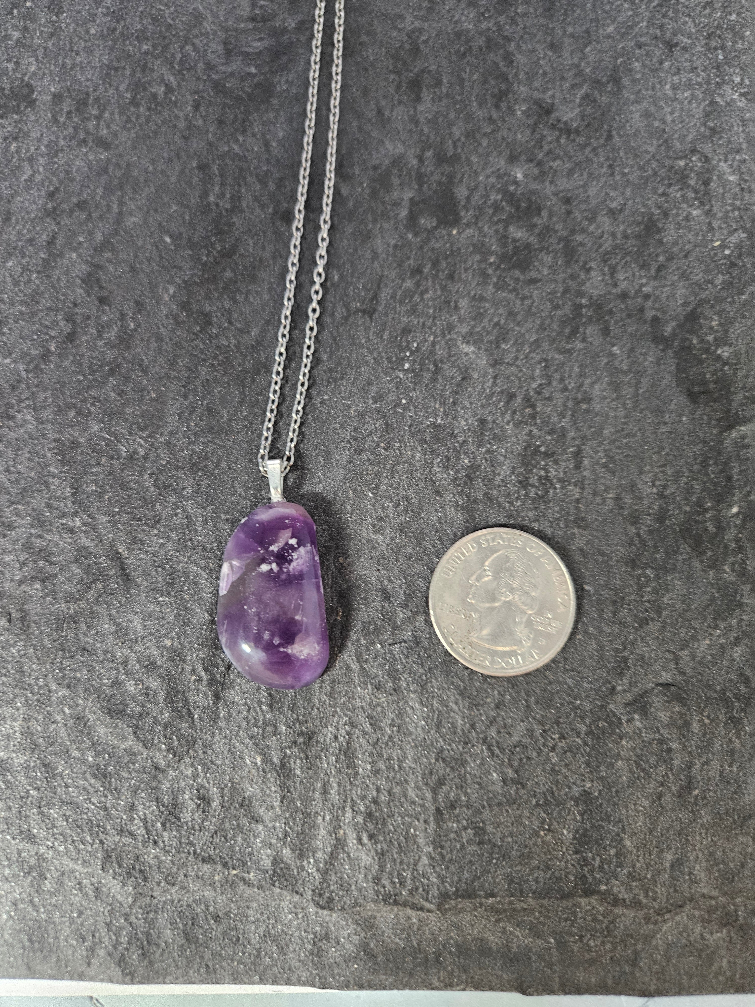 Natural Chevron Amethyst Pendant Necklace in Stainless Steel
