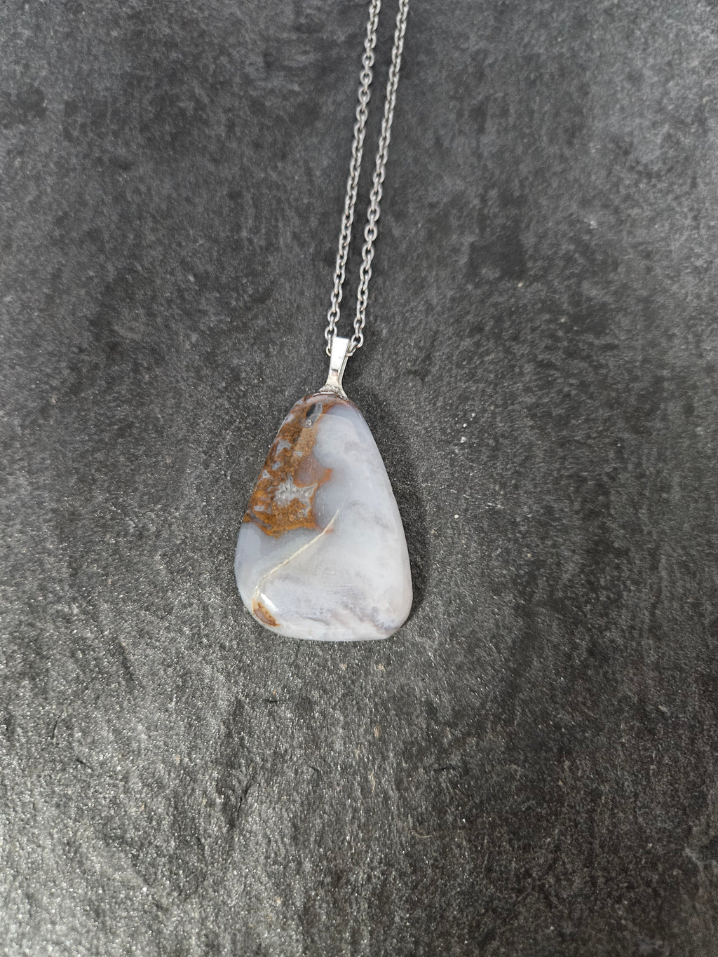 Natural Brazilian Blue Lace Agate Freeform Pendant Necklace