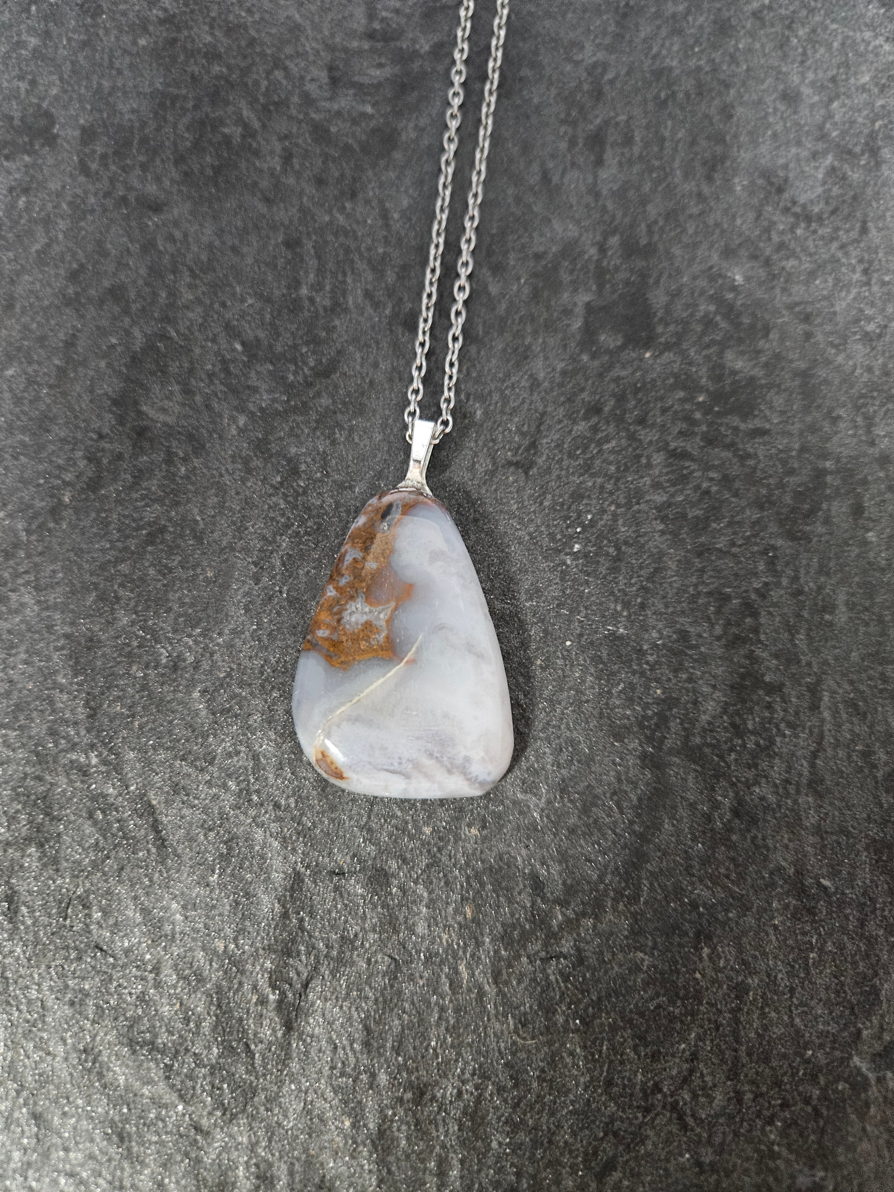 Natural Brazilian Blue Lace Agate Freeform Pendant Necklace