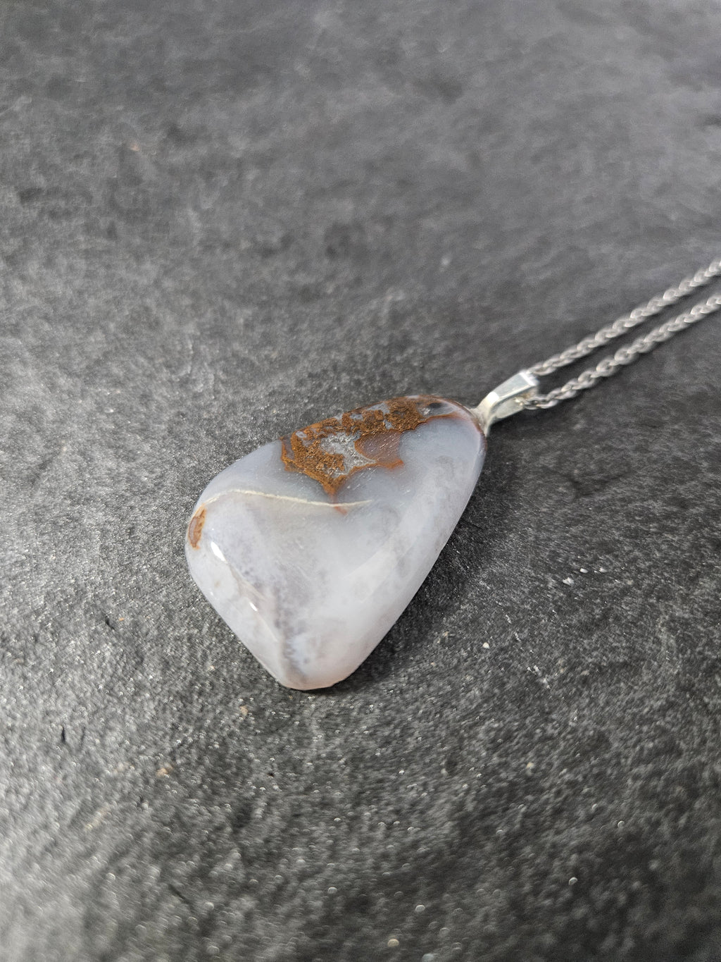 Natural Brazilian Blue Lace Agate Freeform Pendant Necklace
