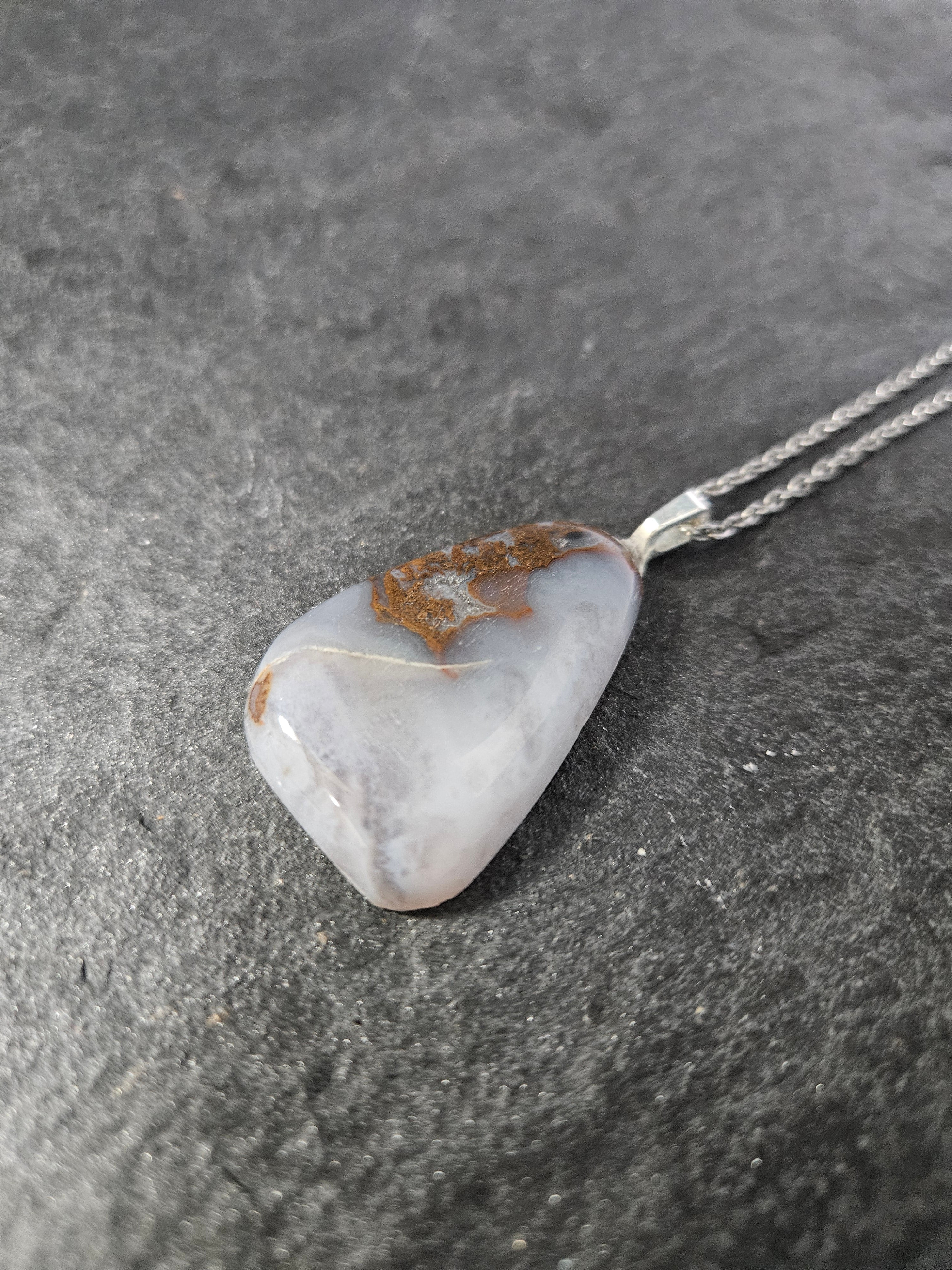 Natural Brazilian Blue Lace Agate Freeform Pendant Necklace