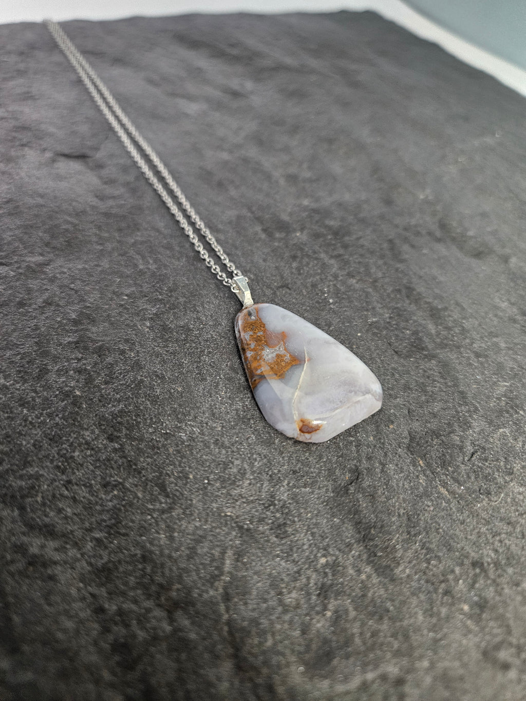 Natural Brazilian Blue Lace Agate Freeform Pendant Necklace