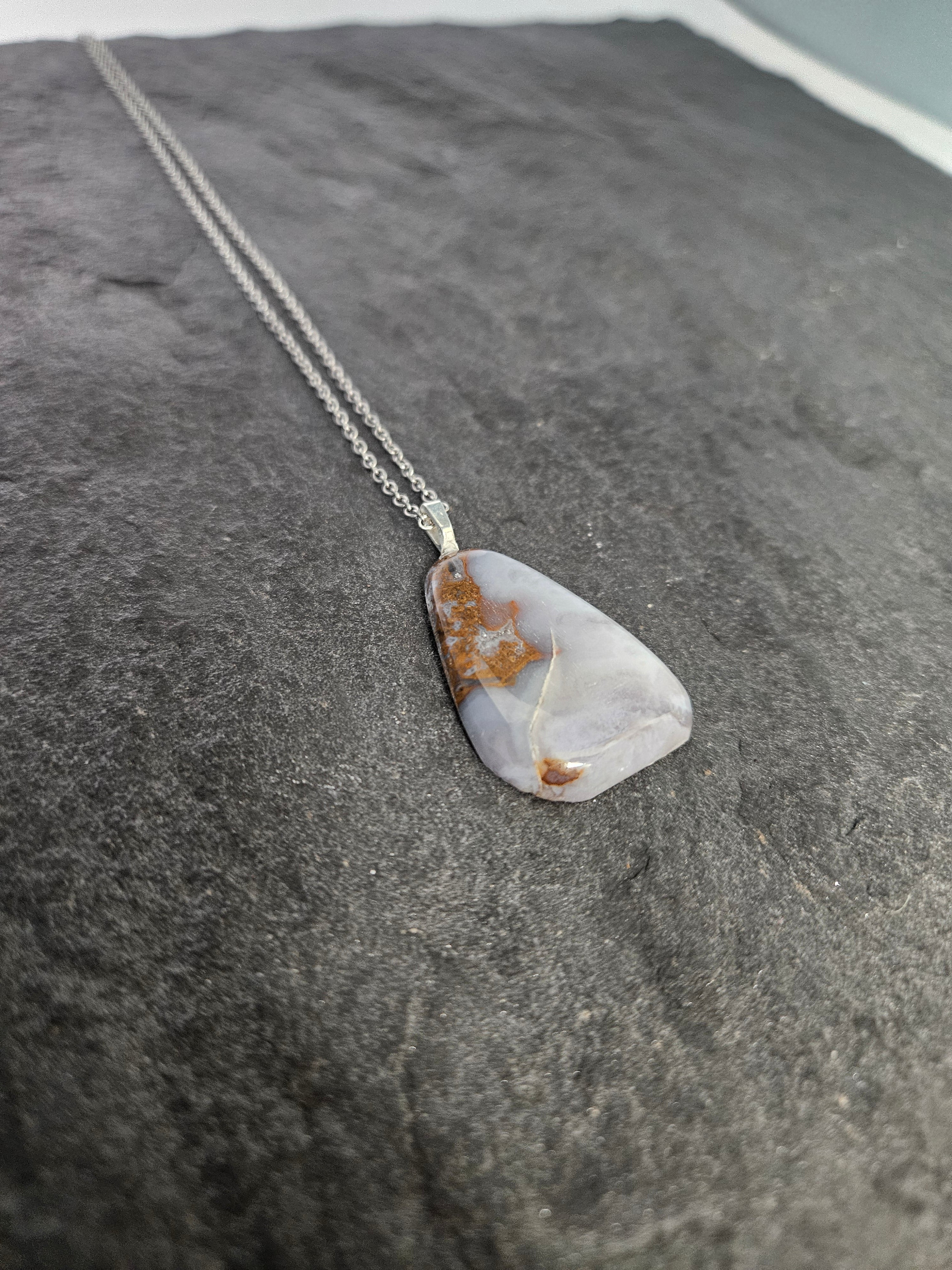 Natural Brazilian Blue Lace Agate Freeform Pendant Necklace
