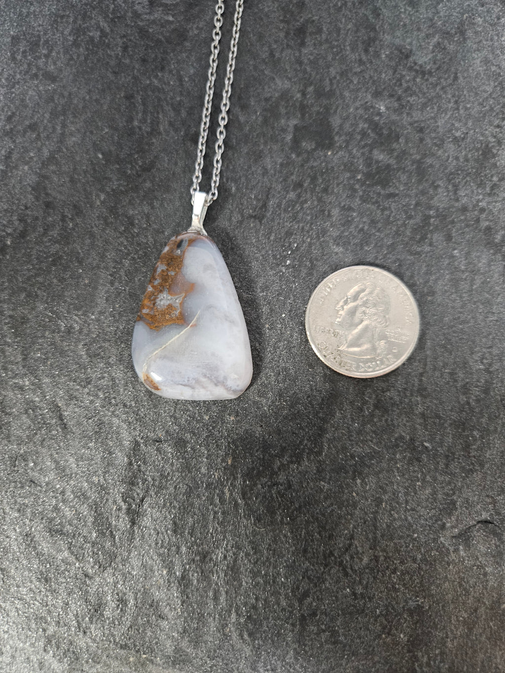 Natural Brazilian Blue Lace Agate Freeform Pendant Necklace