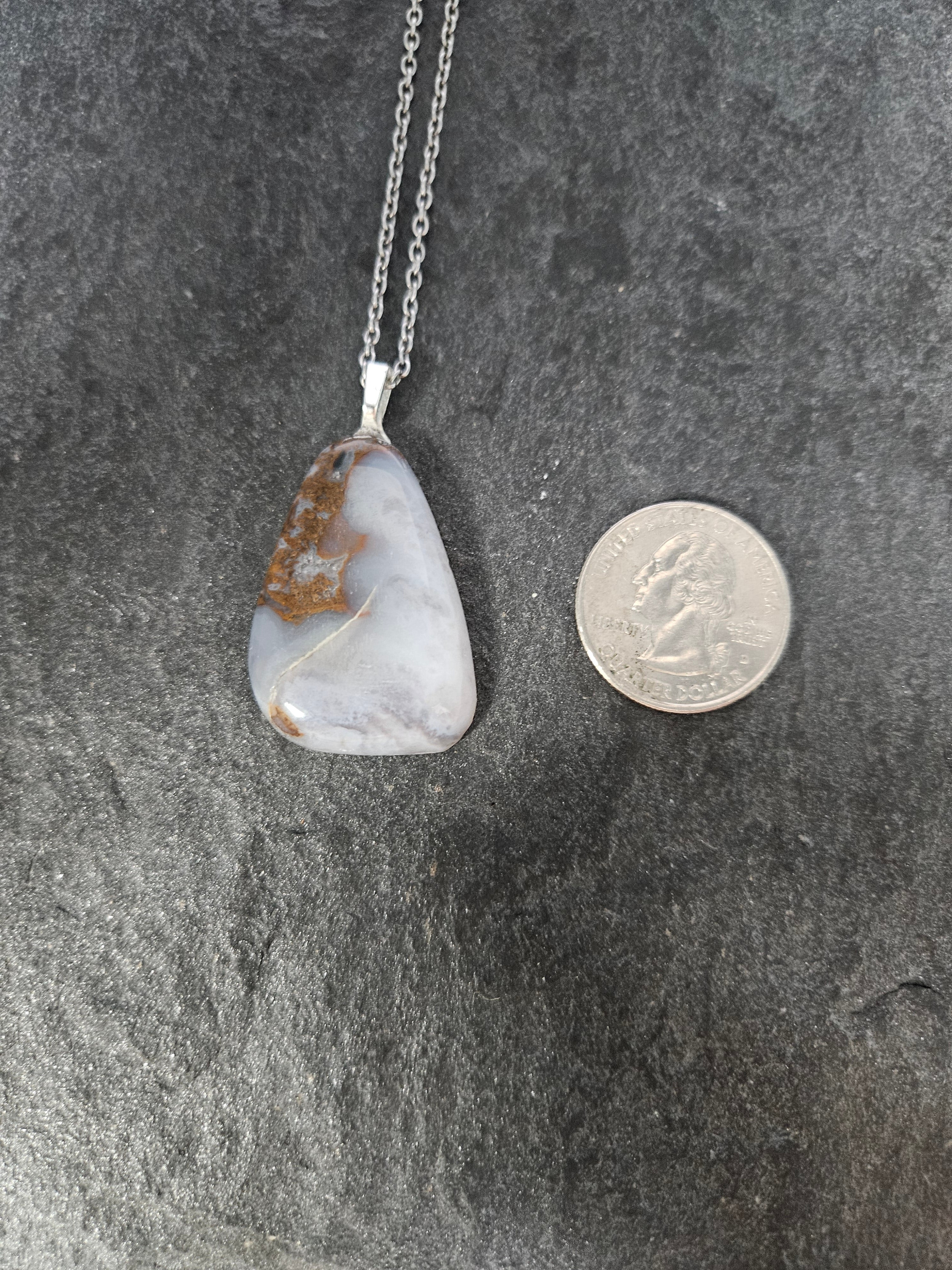 Natural Brazilian Blue Lace Agate Freeform Pendant Necklace