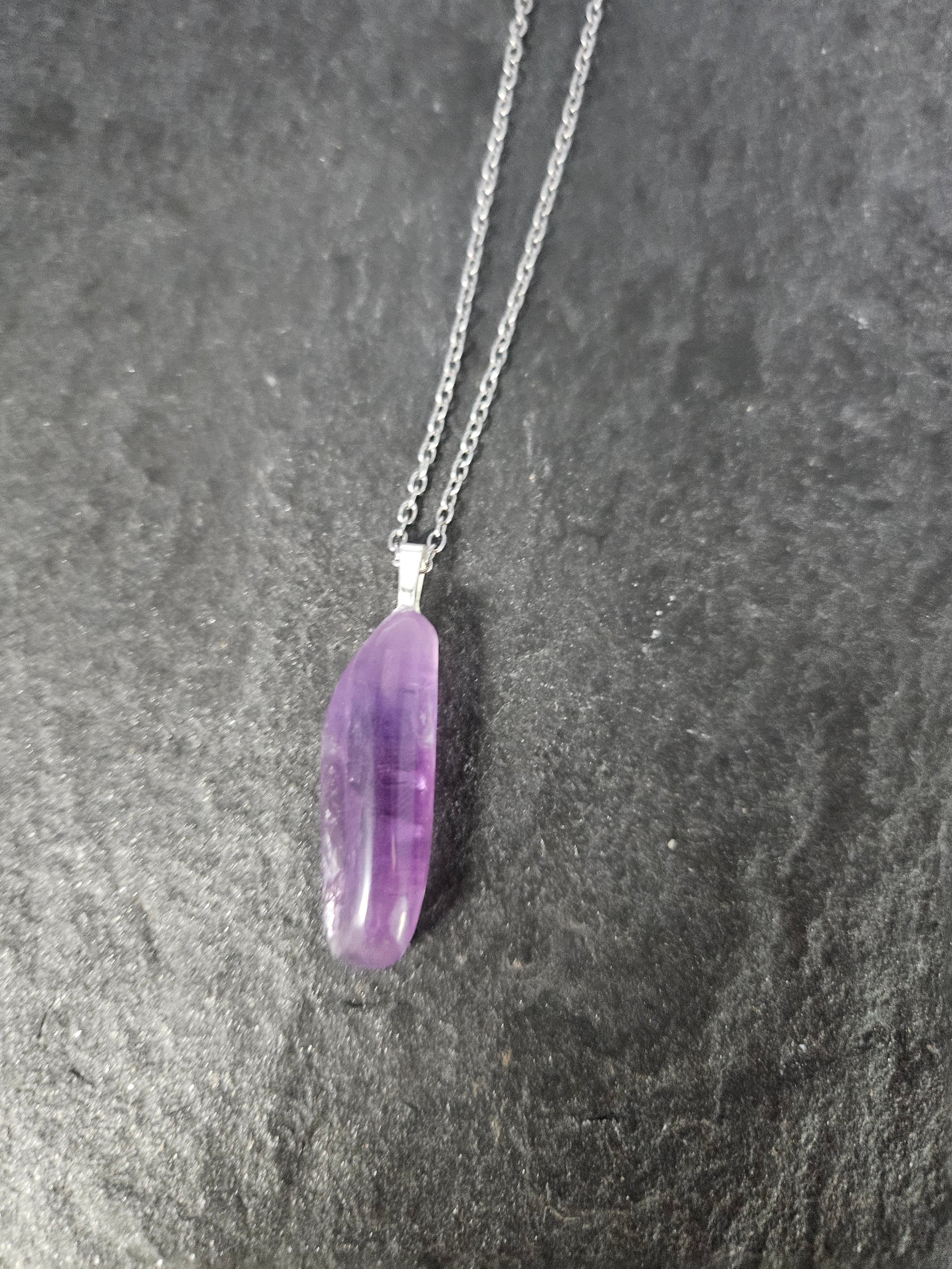 Natural Amethyst Polished Tapered Pendant Necklace