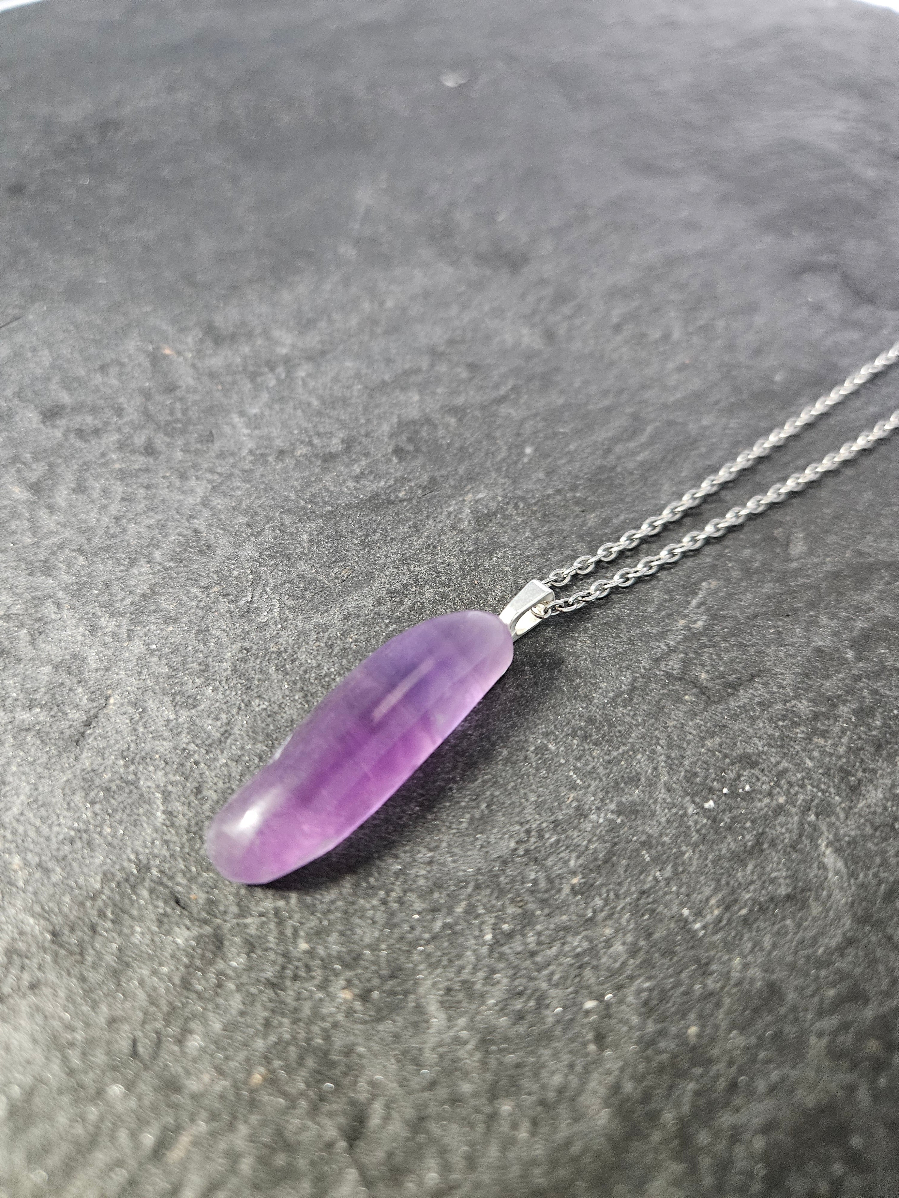 Natural Amethyst Polished Tapered Pendant Necklace
