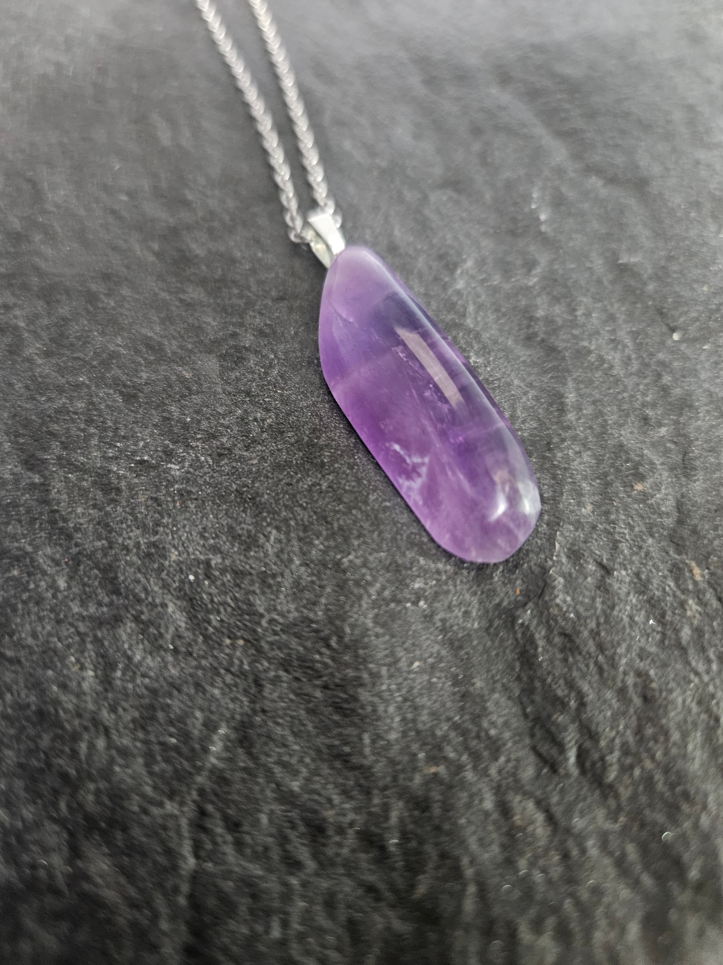 Natural Amethyst Polished Tapered Pendant Necklace
