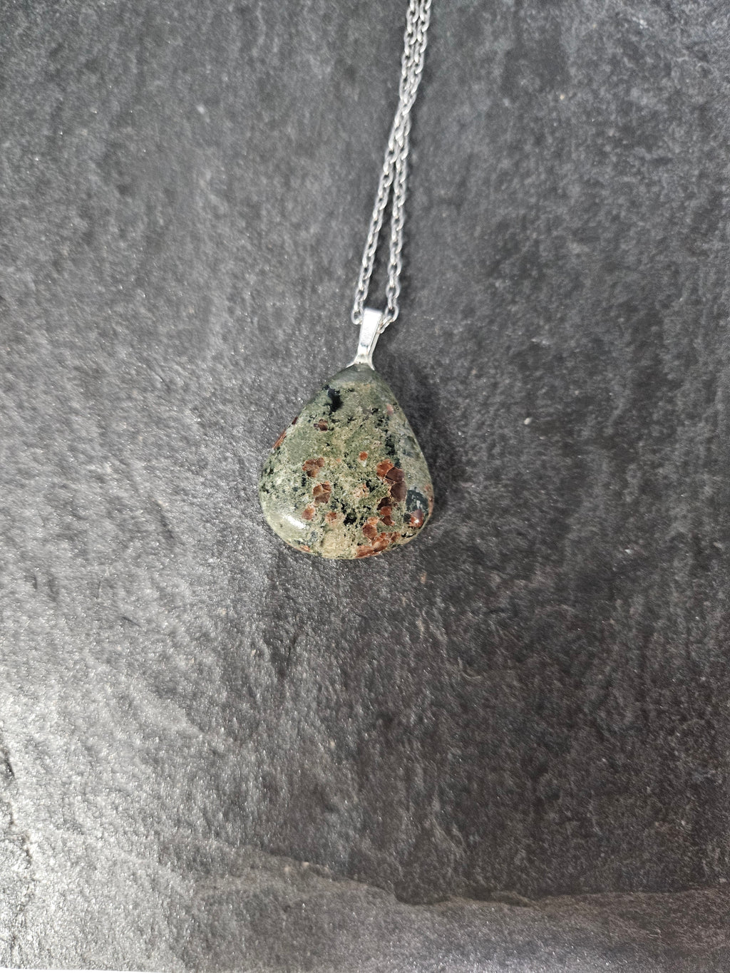 Natural Eclogite Teardrop Pendant Necklace