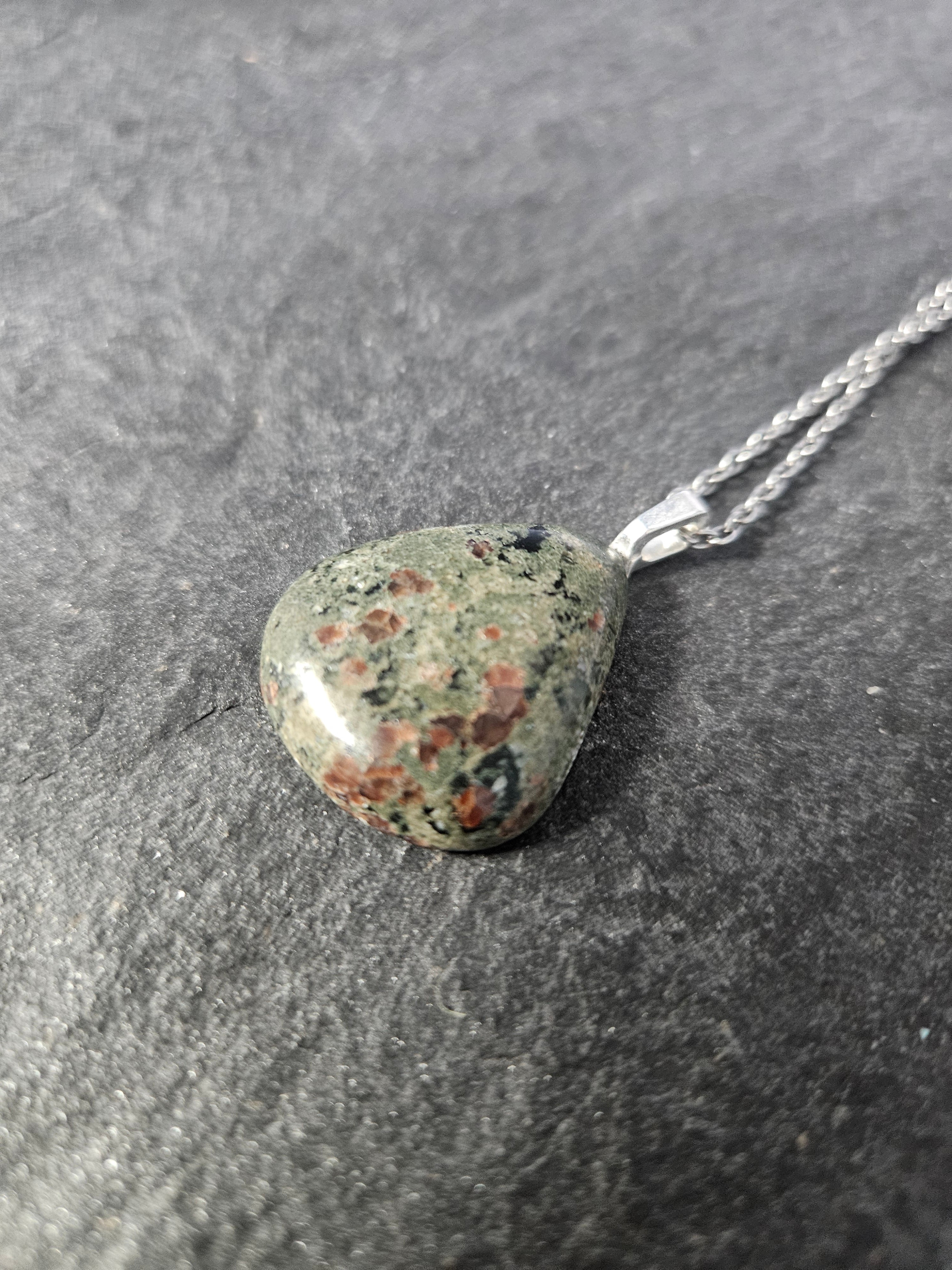 Natural Eclogite Teardrop Pendant Necklace