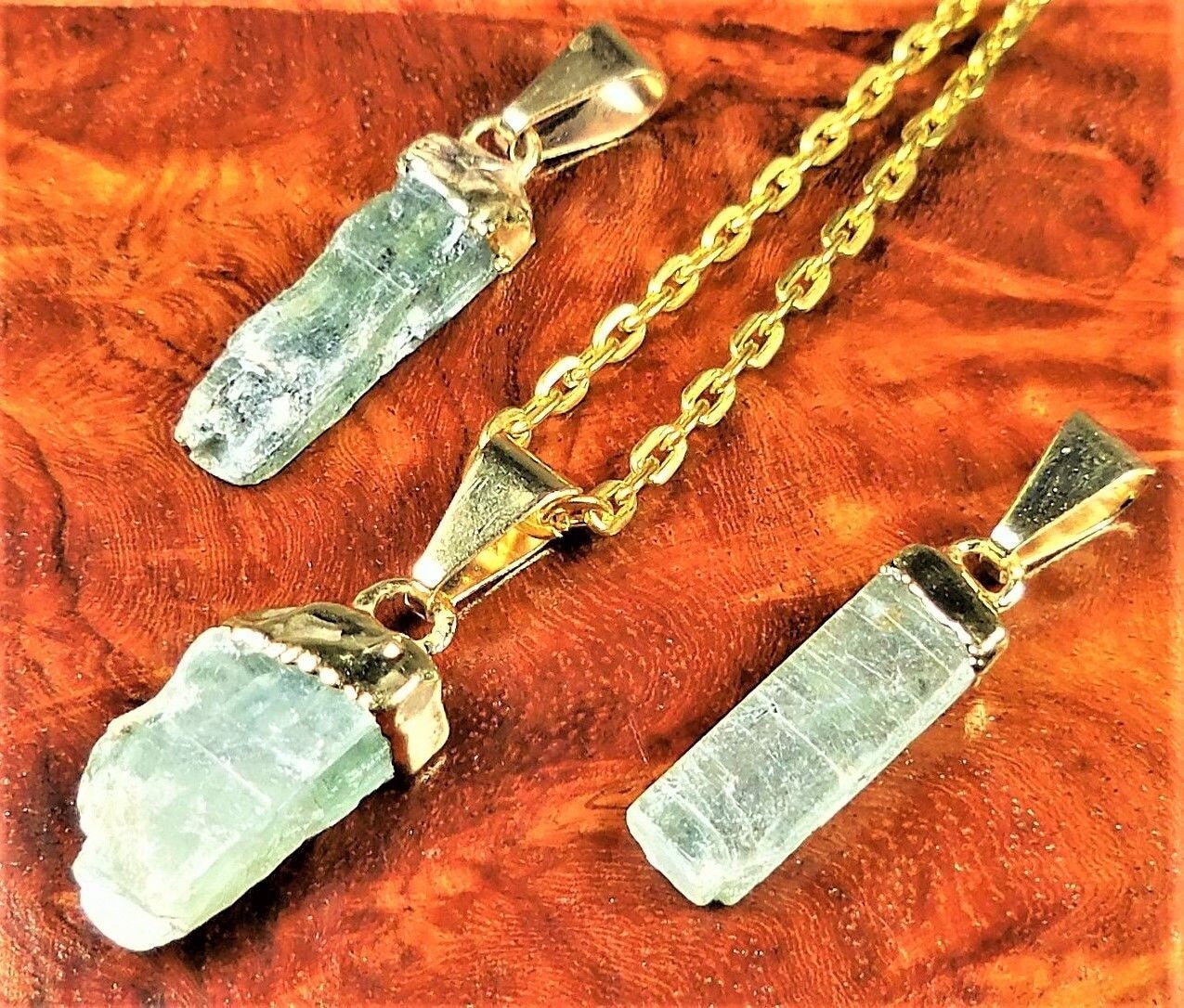 Green Kyanite Crystal Pendant - Gold Plated