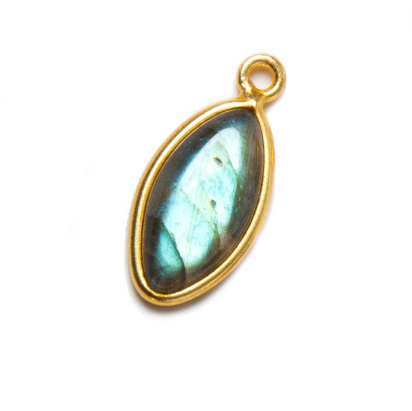 Labradorite Marquise Pendant | Gold Bezel Gemstone Necklace Charm