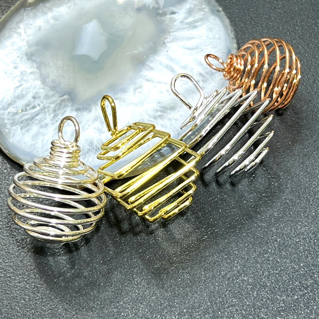 Spiral Cage Pendants for Stones - Silver, Gold or Copper Plated