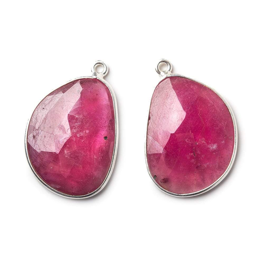 23x19mm Sterling Silver .925 Bezel Pink Tourmaline Faceted Pendant Set of 2