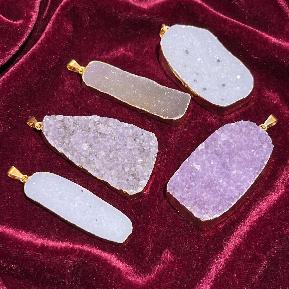 Agate & Amethyst Druzy Pendants - Gold Plated, Set
