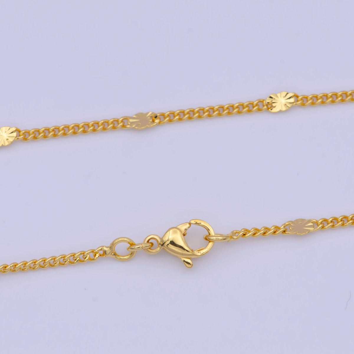 Sunburst Satellite Curb Chain Necklace, 24K Gold Filled 18 Inch