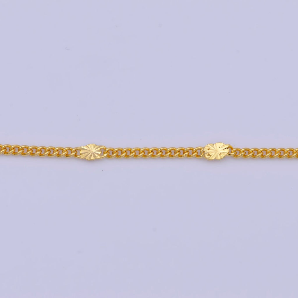 Sunburst Satellite Curb Chain Necklace, 24K Gold Filled 18 Inch