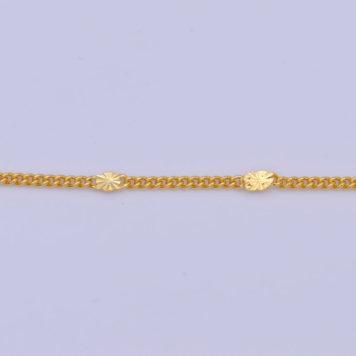 Sunburst Satellite Curb Chain Necklace, 24K Gold Filled 18 Inch