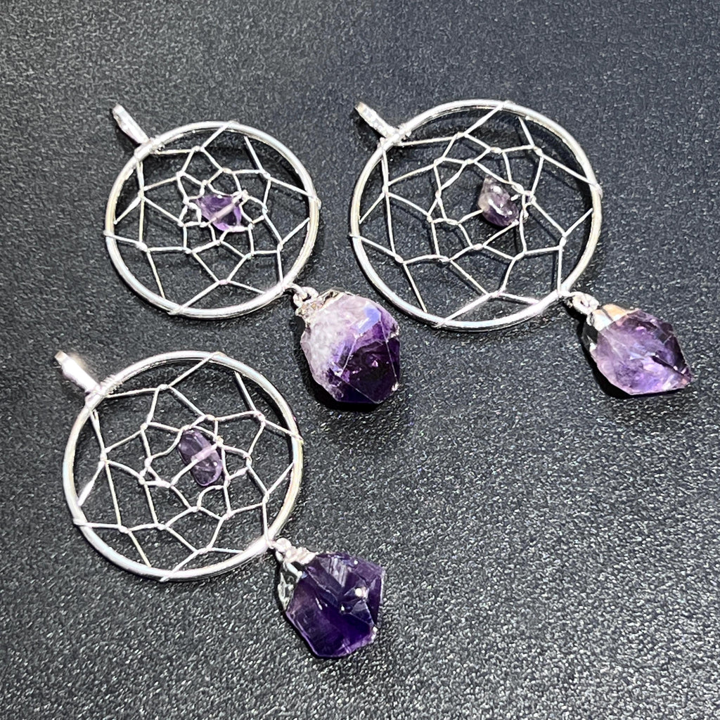 Amethyst Dreamcatcher Pendant (Silver Plated) Crystal Necklace