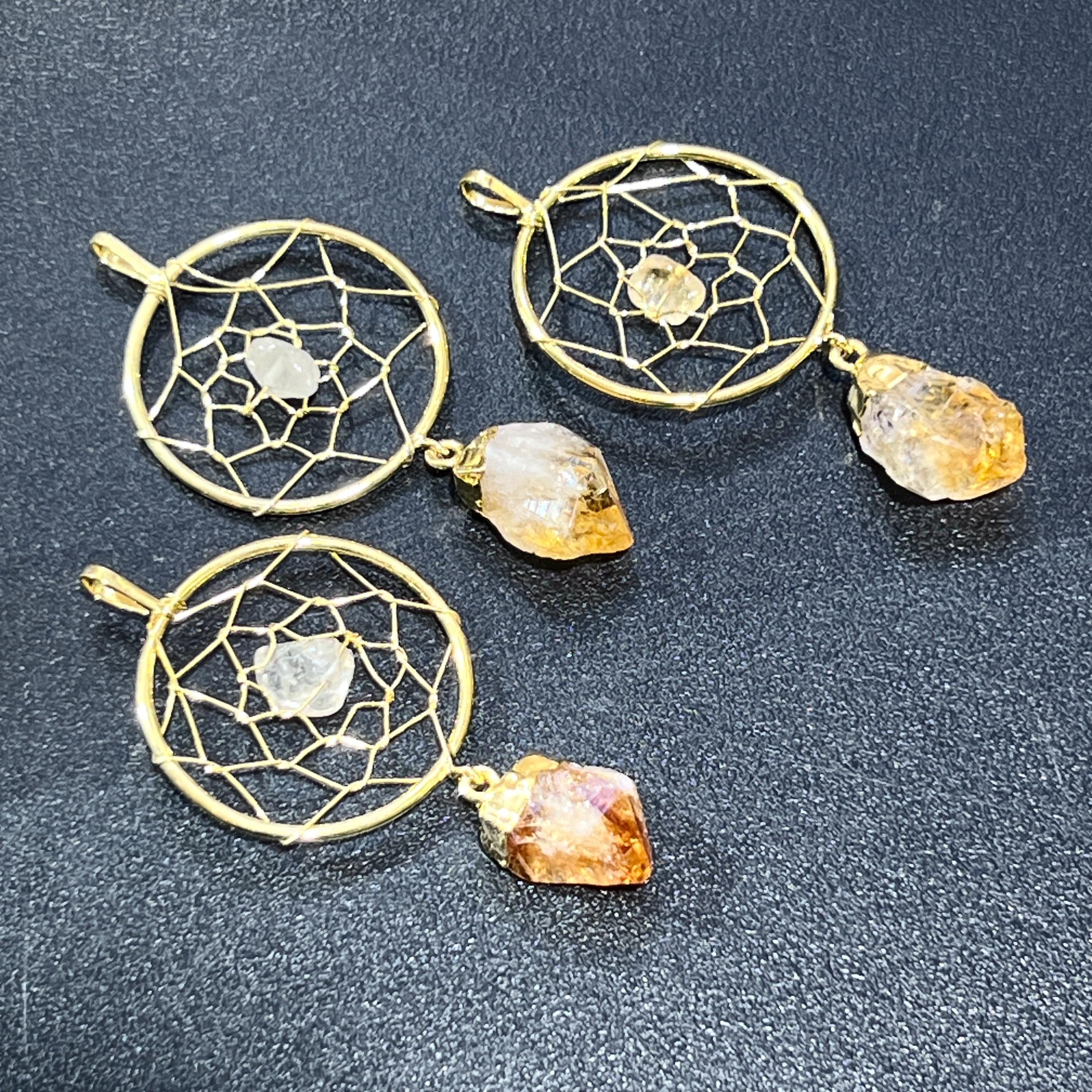 Citrine Dreamcatcher Crystal Point Pendant (Gold Plated)
