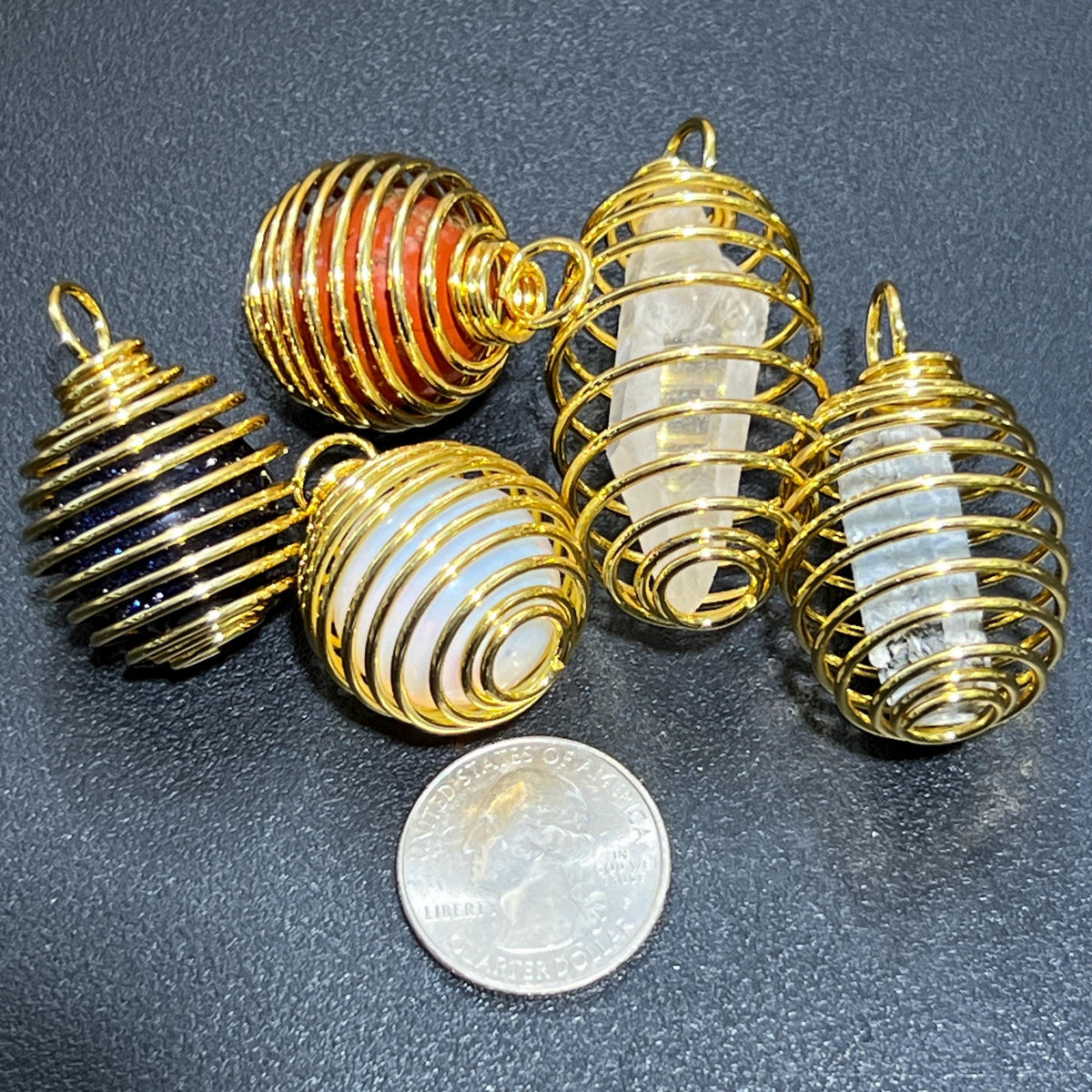 Spiral Cage Pendants for Stones - Silver, Gold or Copper Plated