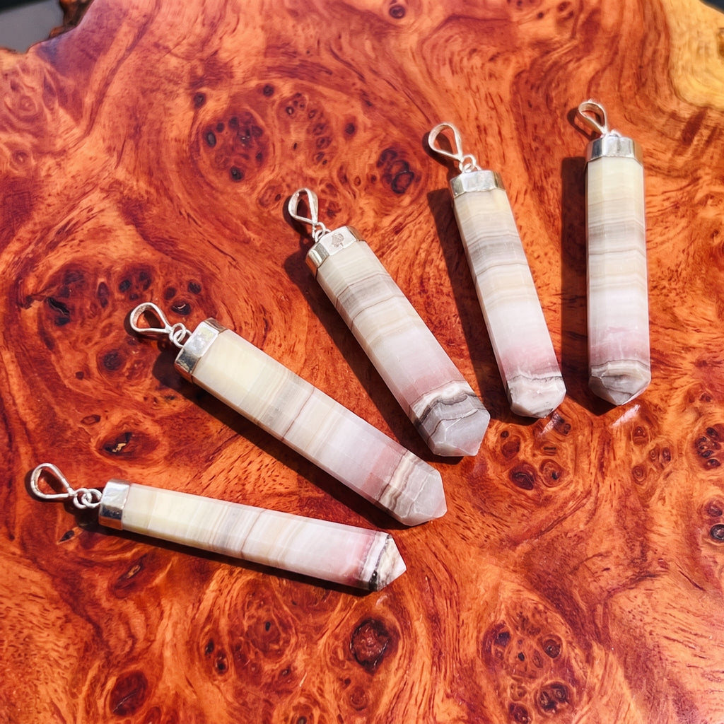 Pink Banded Calcite Faceted Point Pendant