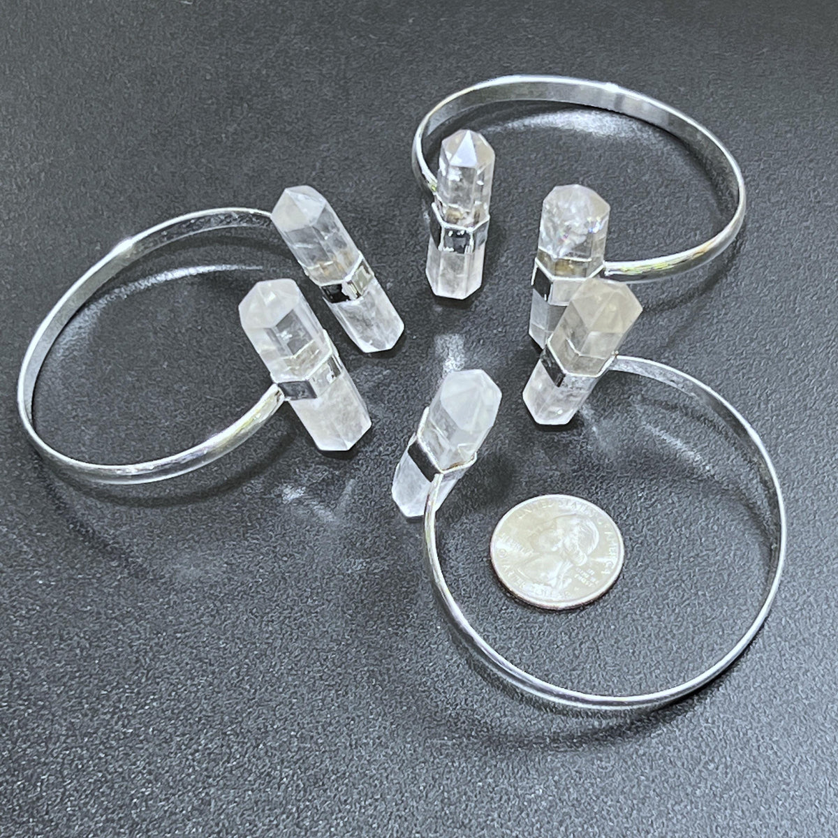 Adjustable Quartz Crystal Point Cuff Bracelet