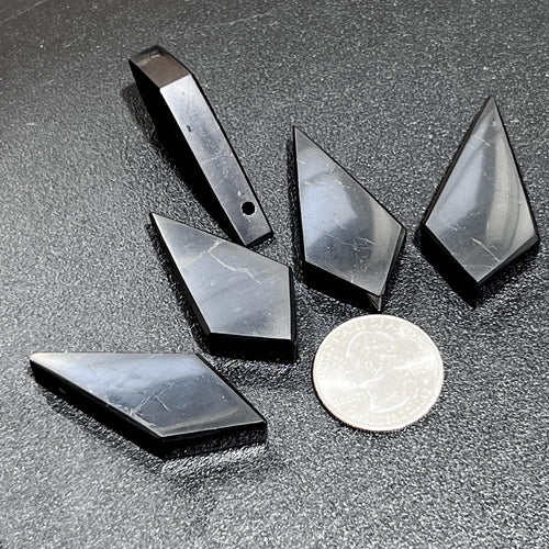 Black Shungite Diamond Shaped Point Bead Pendant
