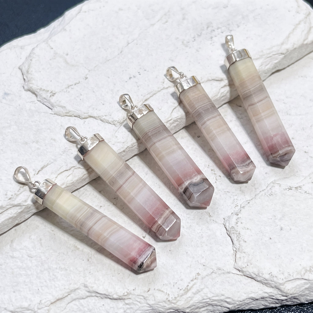 Pink Banded Calcite Faceted Point Pendant