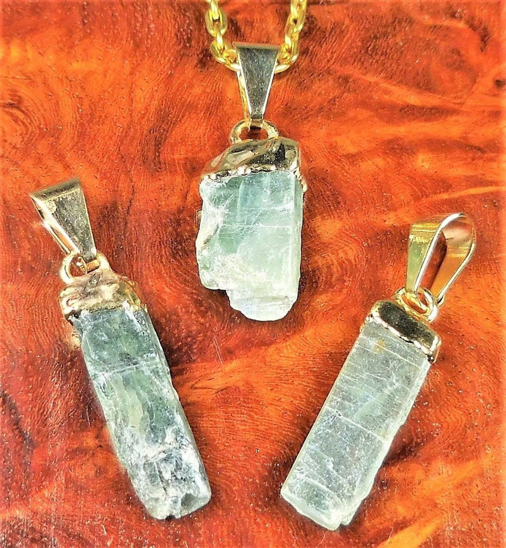Green Kyanite Crystal Pendant - Gold Plated