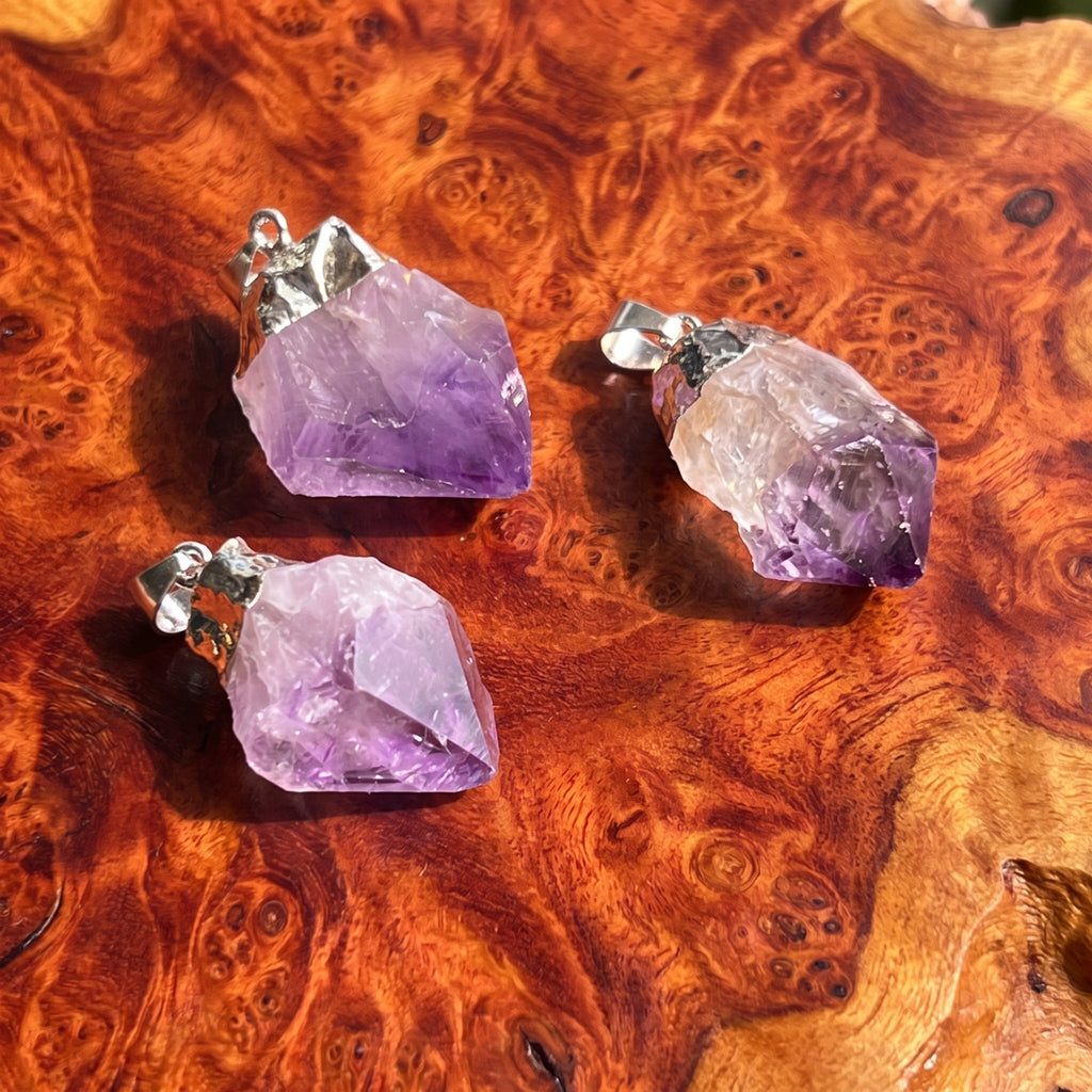 Raw Amethyst Point Pendant - Silver Plated