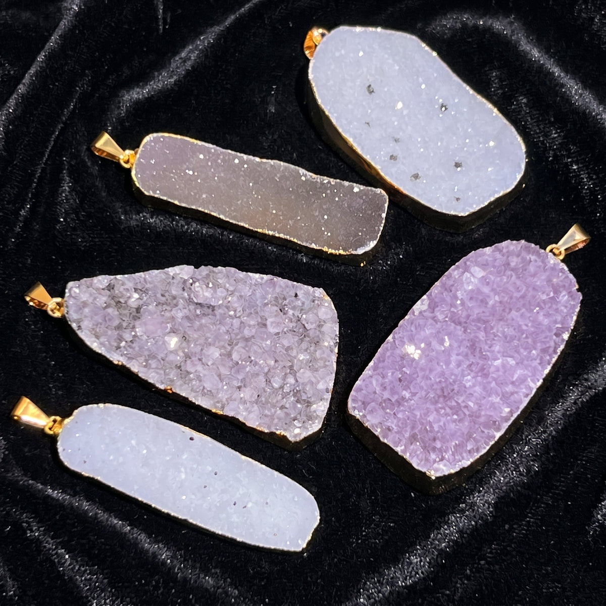 Agate & Amethyst Druzy Pendants - Gold Plated, Set