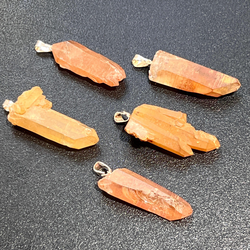 Tangerine Quartz Crystal Point Pendant - Silver Plated Bail