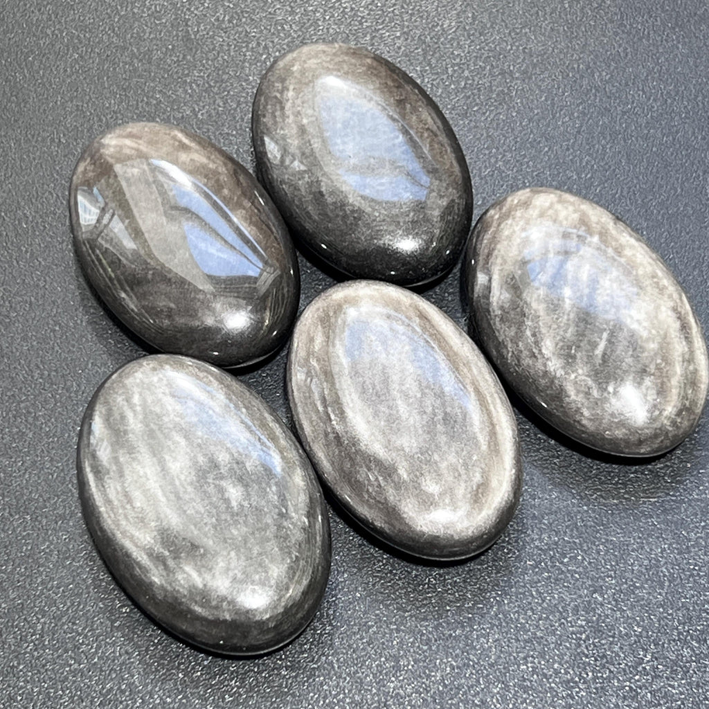 Silver Sheen Black Obsidian Palm Stones