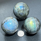Labradorite Sphere, Polished Blue Flash Crystal Ball, 2–2.5 in — Madagascar