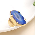 Blue Agate Geode Slice Ring with Drusy Centre