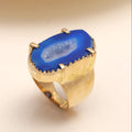 Blue Agate Geode Slice Ring with Drusy Centre