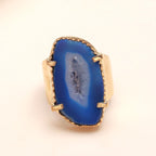 Blue Agate Geode Slice Ring with Drusy Centre