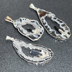 Oco Geode Druzy Pendant with Tourmaline - Silver Plated