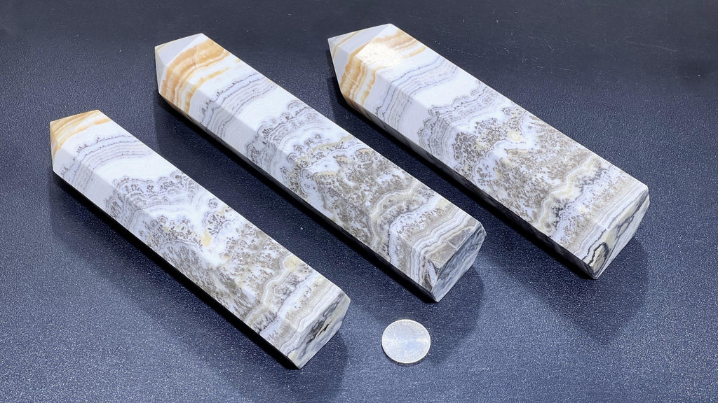 Large Orange & White Banded Calcite Standing Point Tower Obelisk