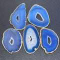 Blue Agate Slice with 2mm Drilled Holes - Gold Plated Edges