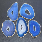 Blue Agate Slice with 2mm Drilled Holes - Gold Plated Edges