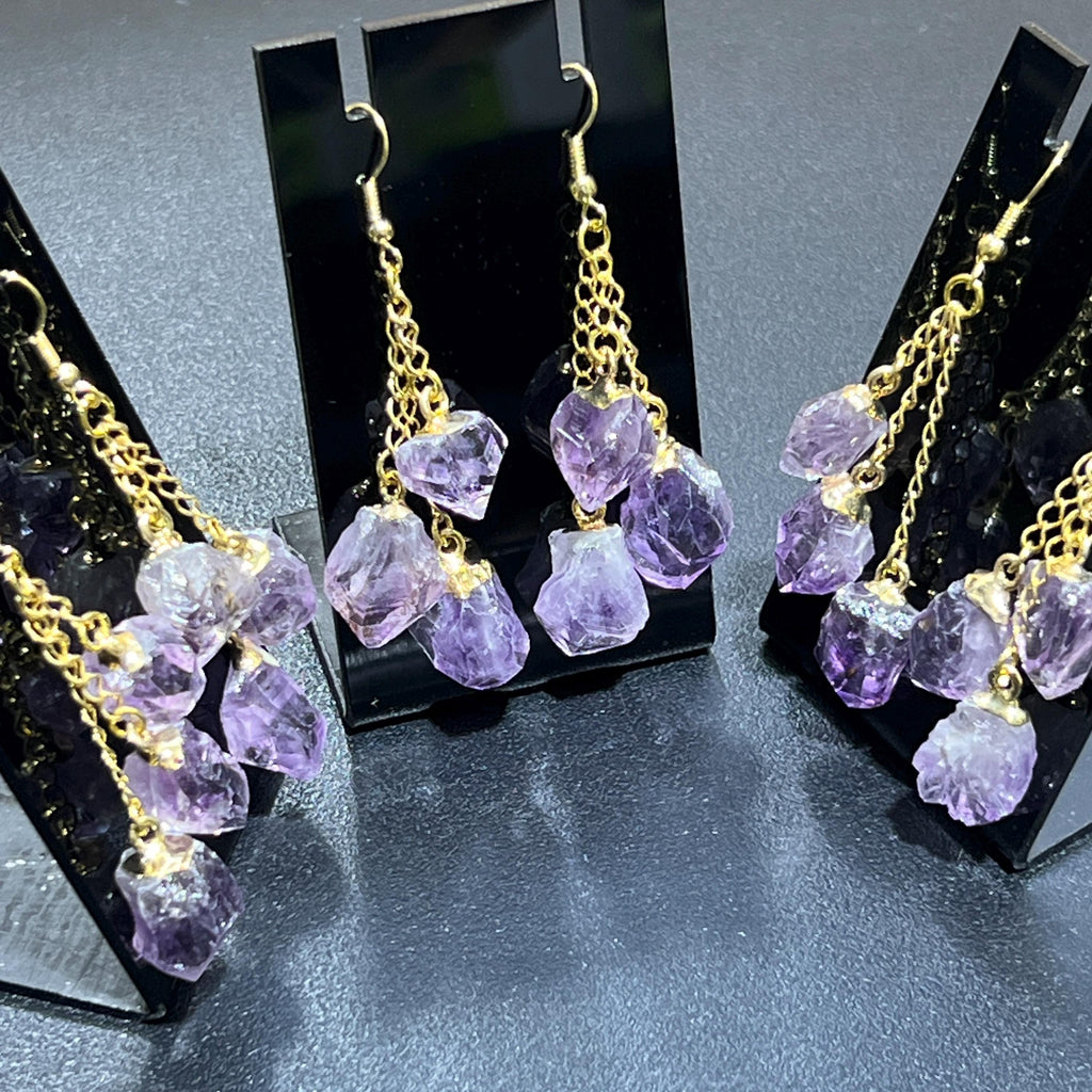 Amethyst Triple Point Dangle Earrings