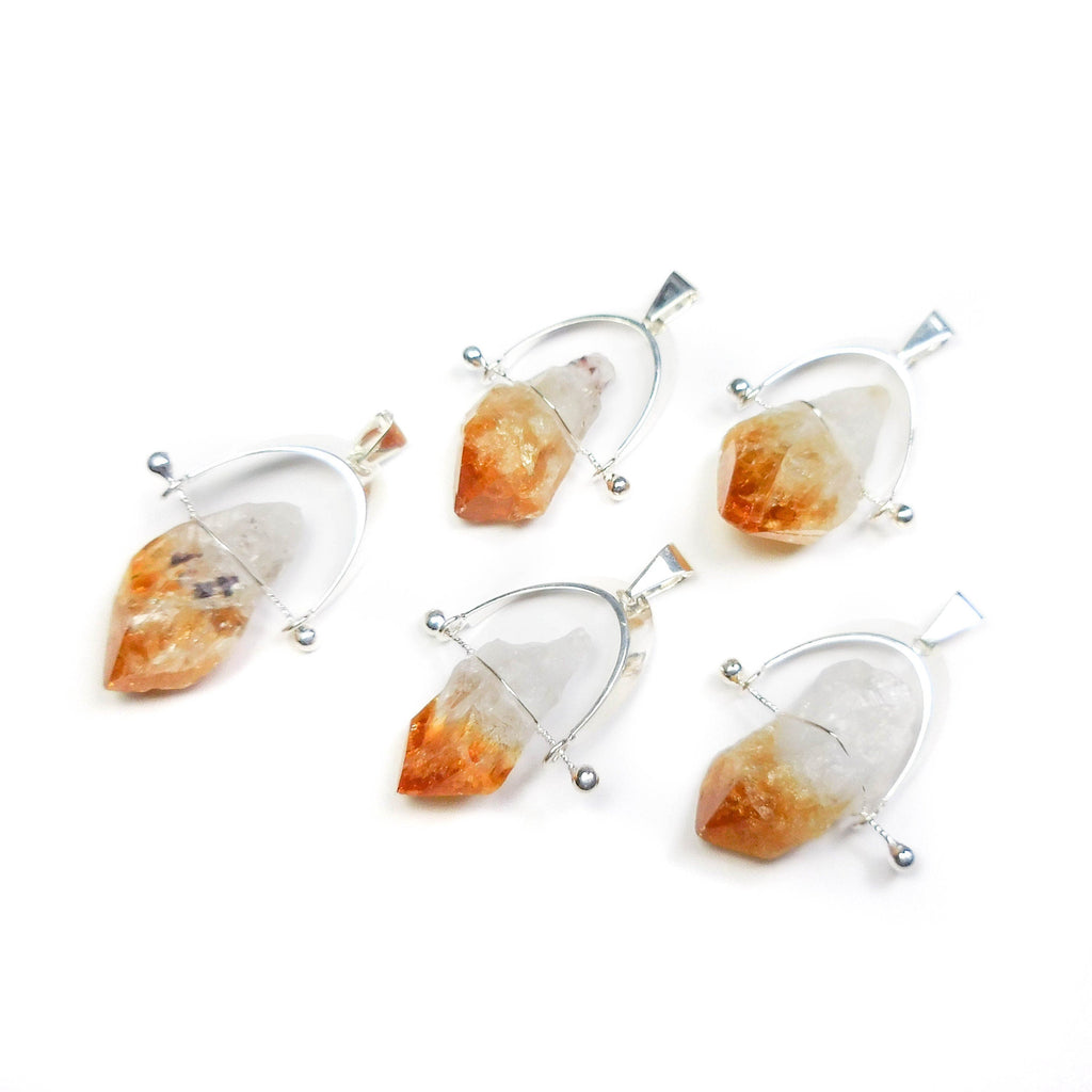 Citrine Crystal Point Pendant (Silver Plated Wire Wrapped Swivel Arch)