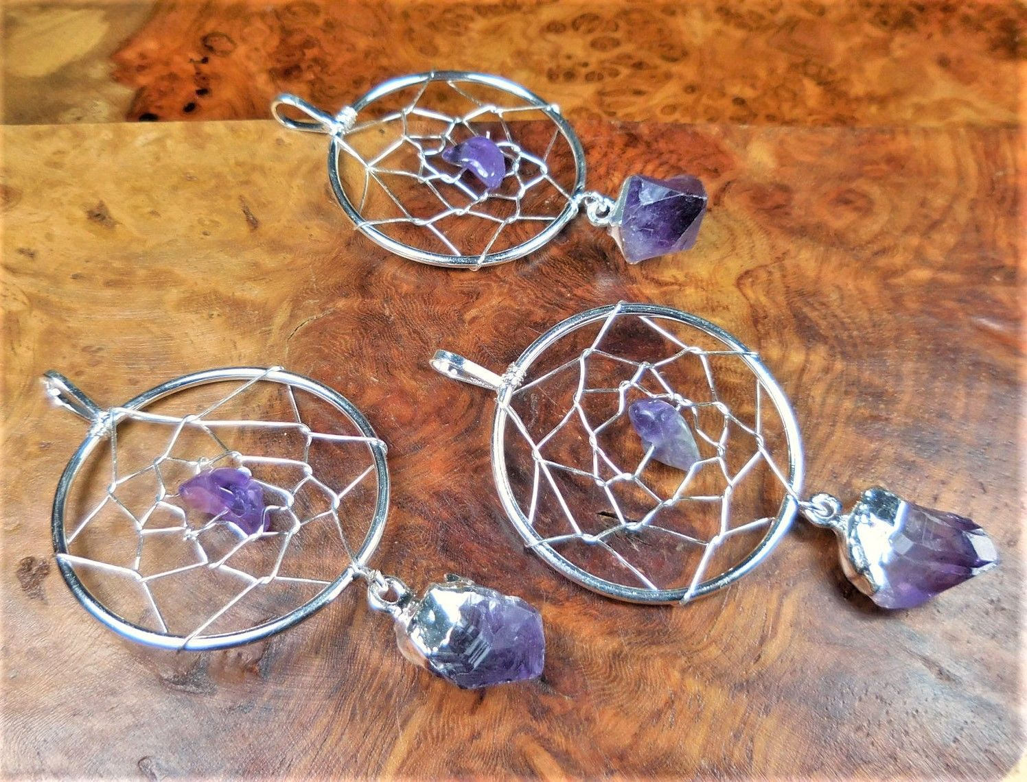 Amethyst Dreamcatcher Pendant (Silver Plated) Crystal Necklace