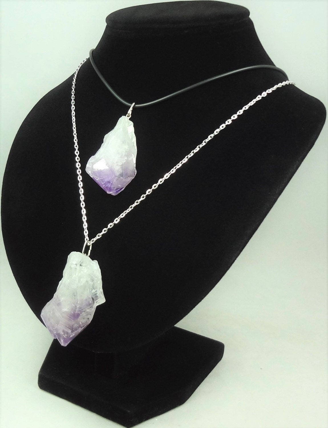 Raw Amethyst Crystal Point Pendant - Silver Jump Ring