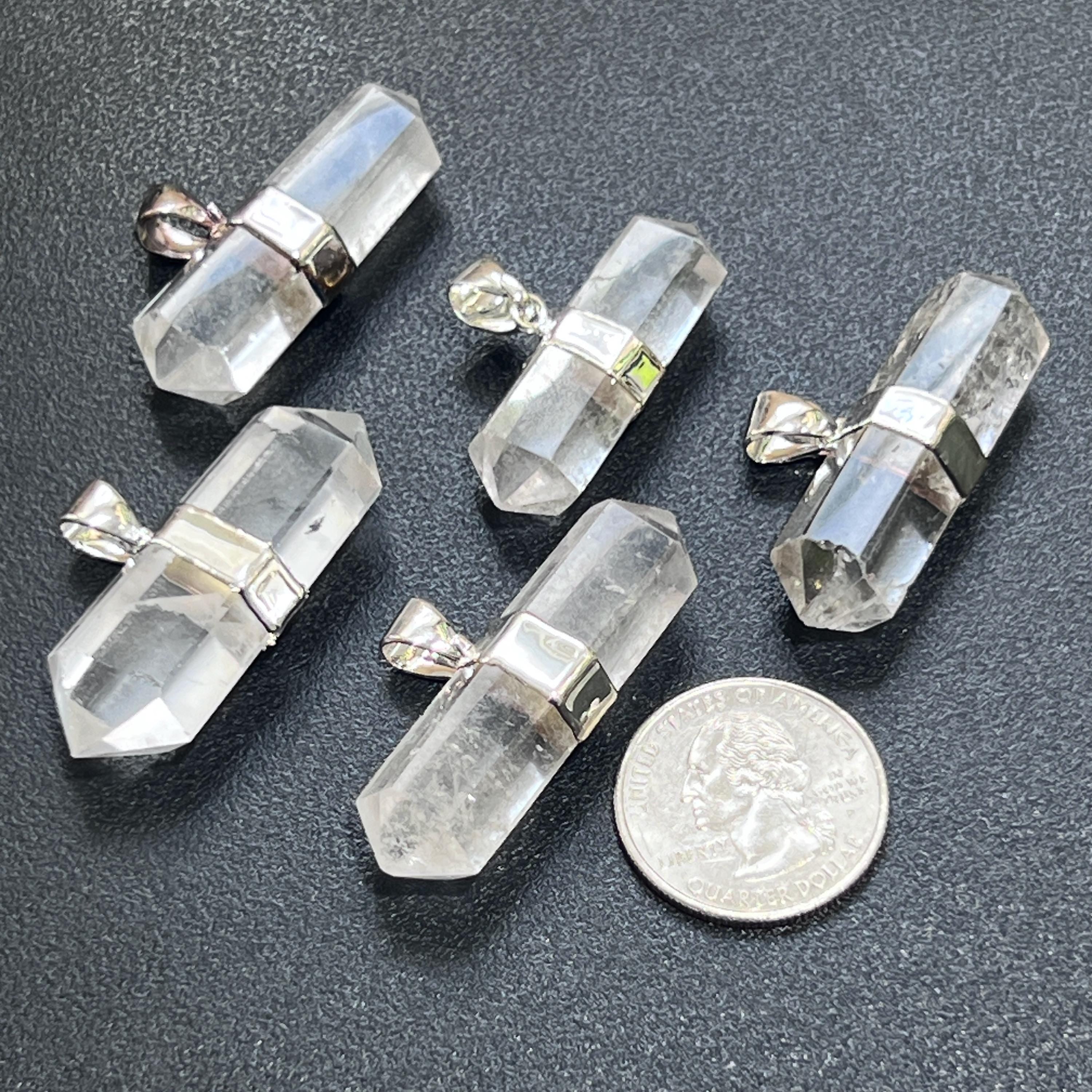 Quartz Crystal Double Terminated Faceted Pendant - Silver Plated