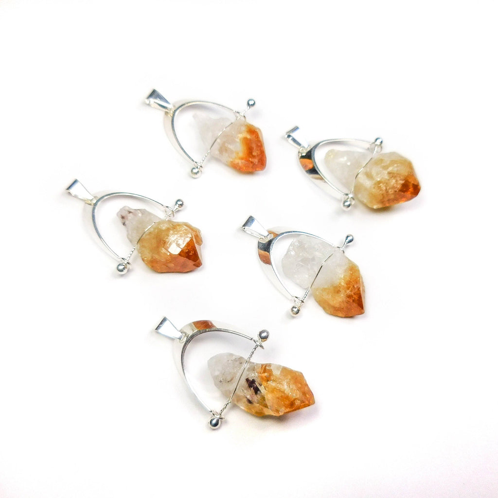 Citrine Crystal Point Pendant (Silver Plated Wire Wrapped Swivel Arch)